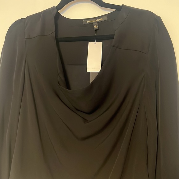 Cynthia Steffe Black Silk Draped Blouse - 10