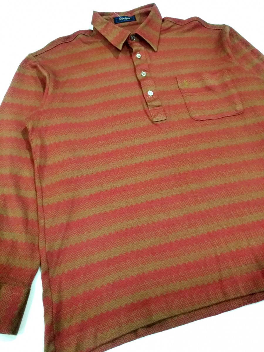 RARE! VTG YVES SAINT LAURENT JACQUARD PATTERN L/SLEEVE POLO - 4