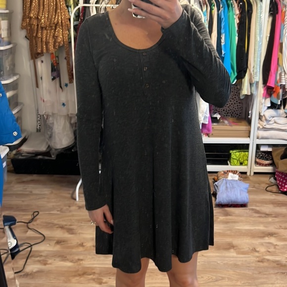 Lush Charcoal Ribbed Henley Long Sleeve Dress - 7