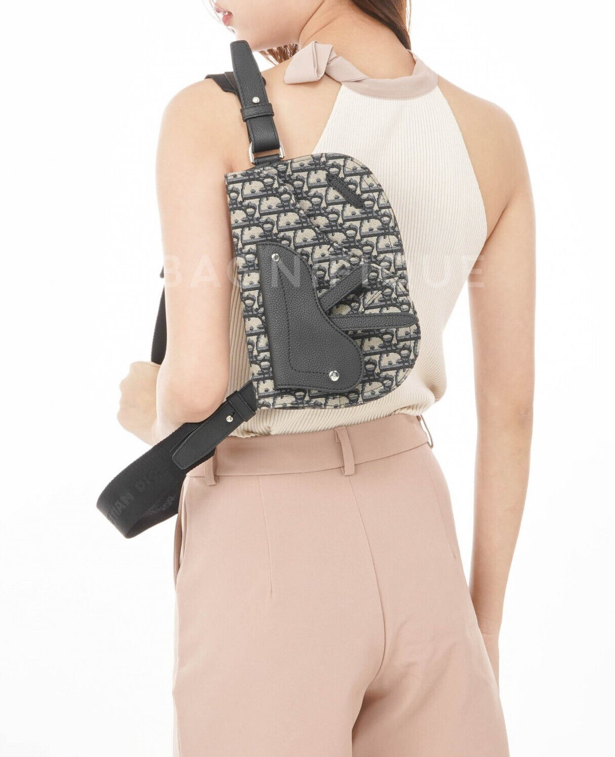 DIOR OBLIQUE CANVAS & LEATHER SADDLE POUCH CROSSBODY BAG - 9