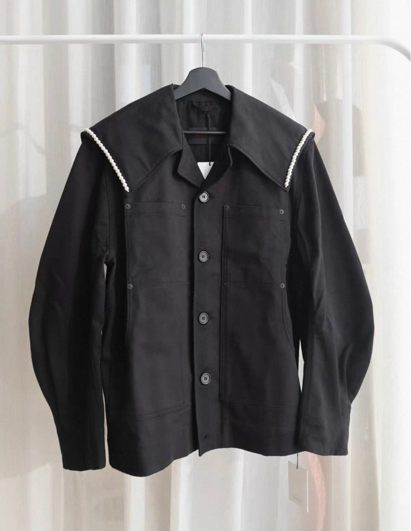 Simone Rocha SS25 Pearl Beaded Sailor Collar Workwear Jacket - 1