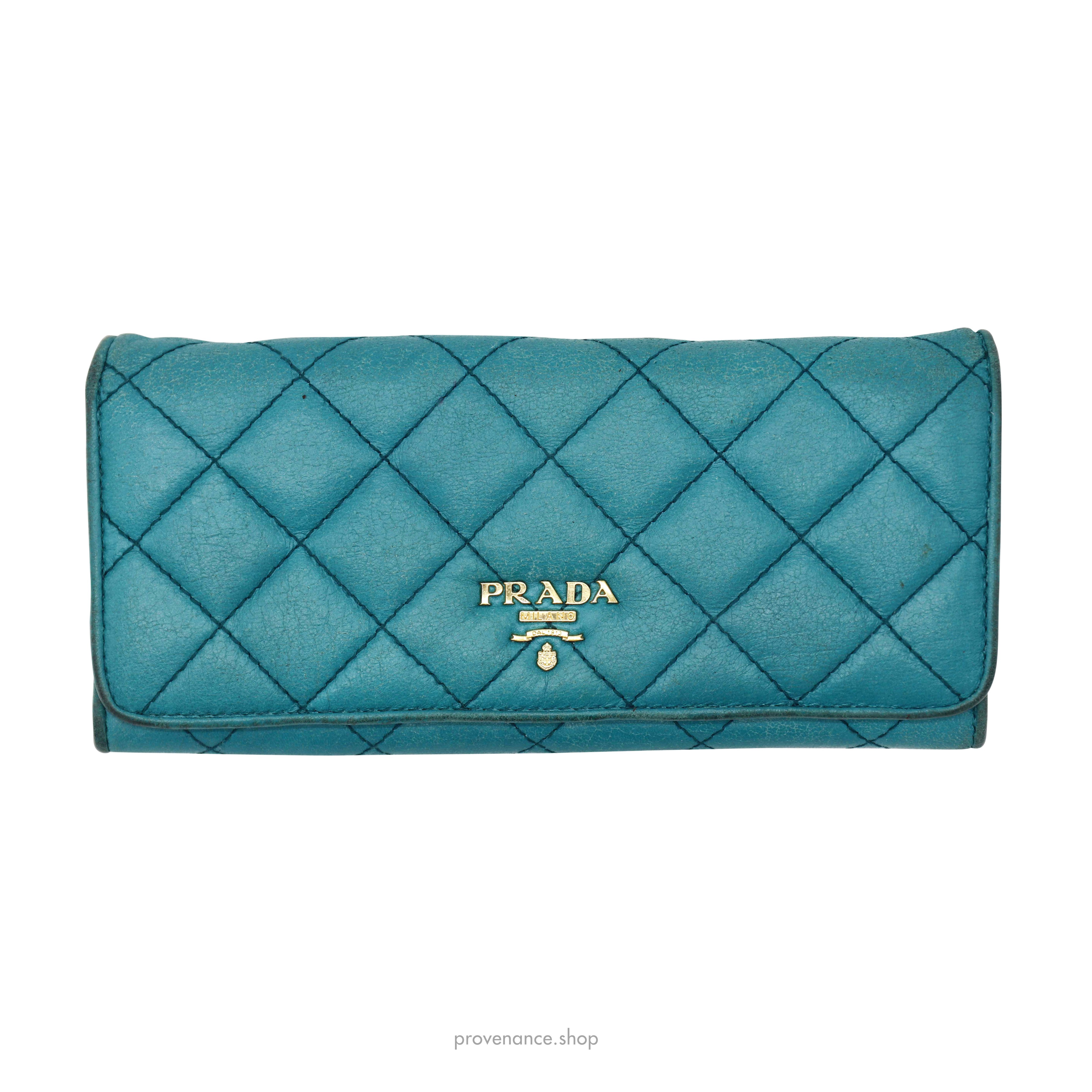 Prada Long Wallet - Quilted Blue Calfskin Leather - 1
