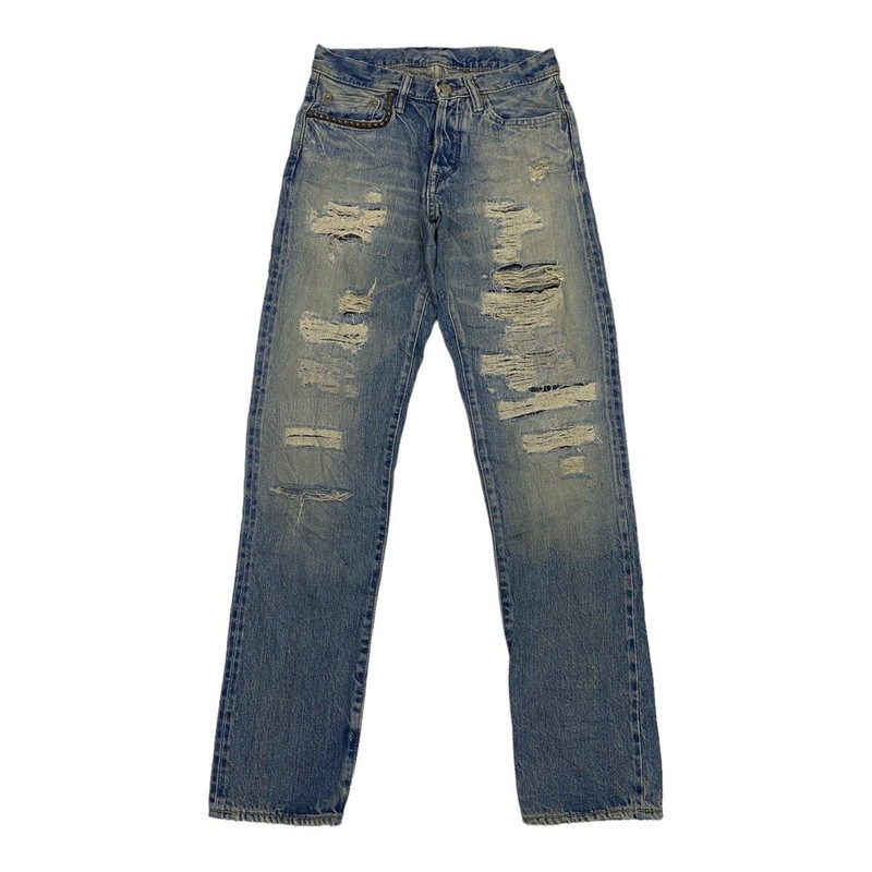 HYSTERIC GLAMOUR STUDDED DISTRESSED SELVEDGE DENIM JEANS - 1