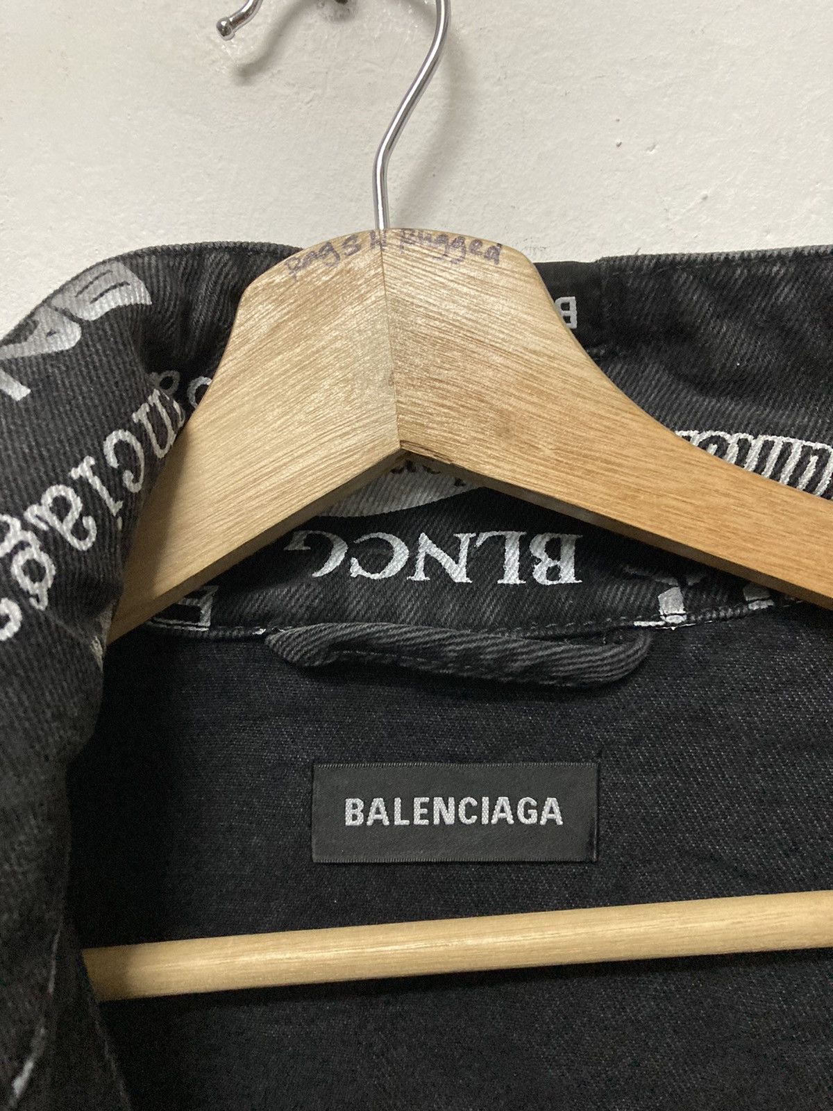 Authentic Balenciaga All Over Logo Printed Denim Jacket - 14