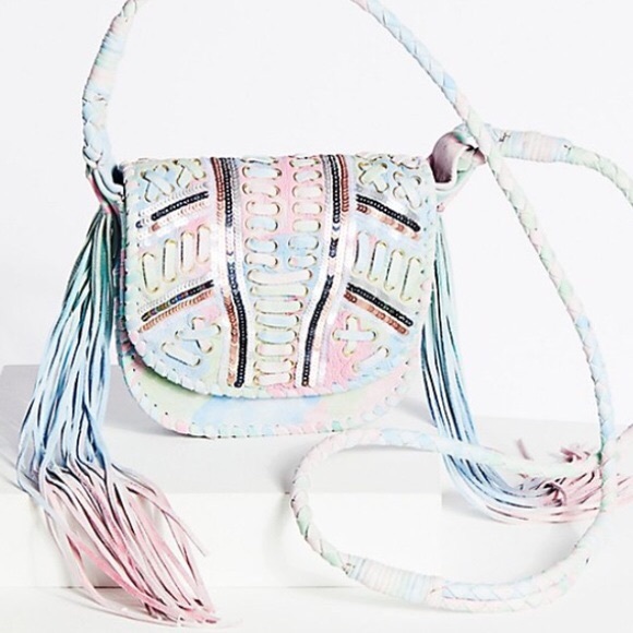 ✨ Free People Under the Rainbow Pastel Fringe Boho Leather Crossbody Bag - 3