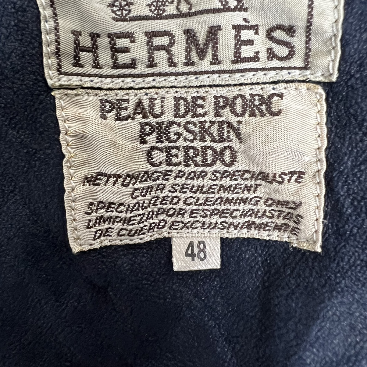 Vintage Hermes Blue Velvet Leather Jacket - 12