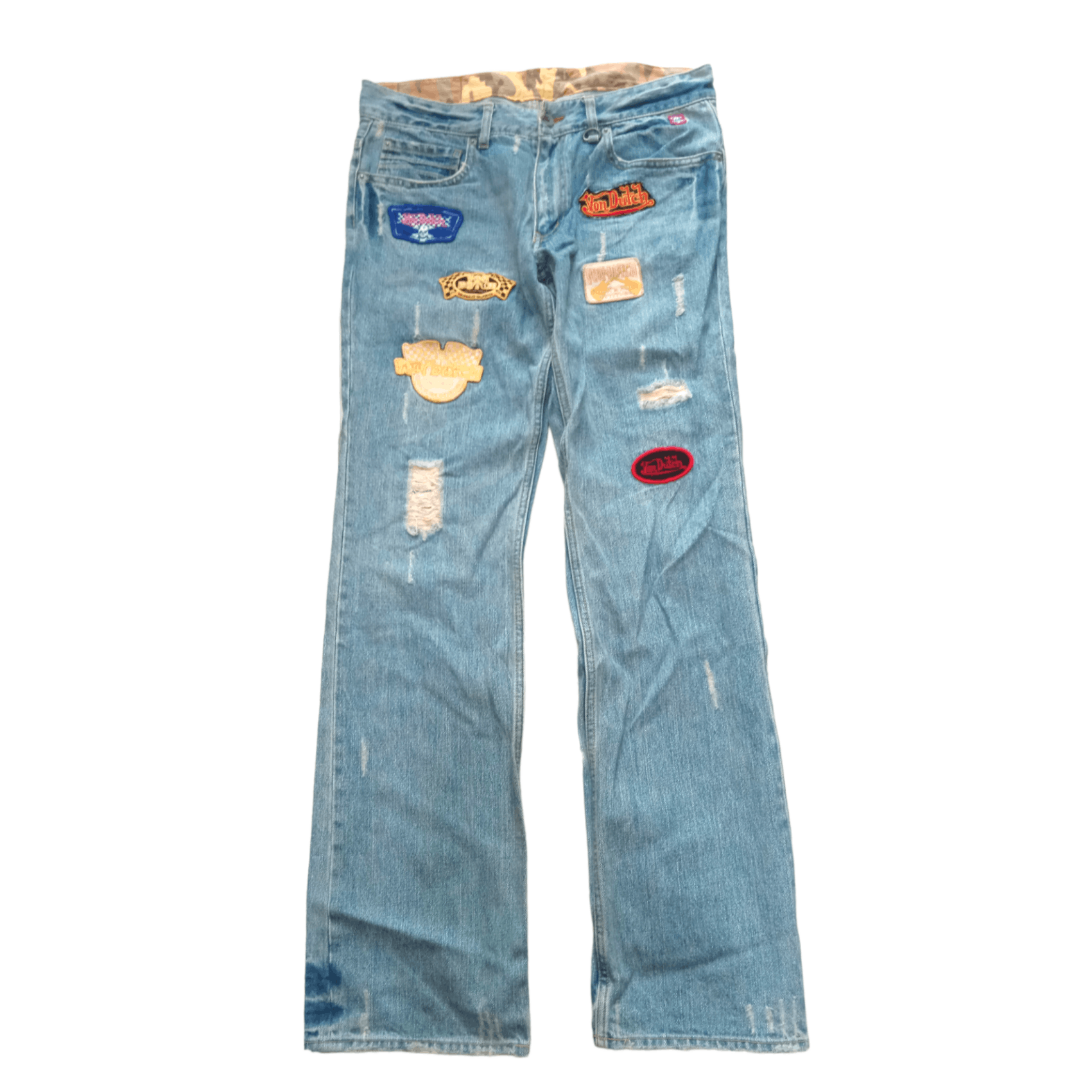 Distressed Denim - Von Dutch Japan Patchwork Y2K Denim Jeans - 1