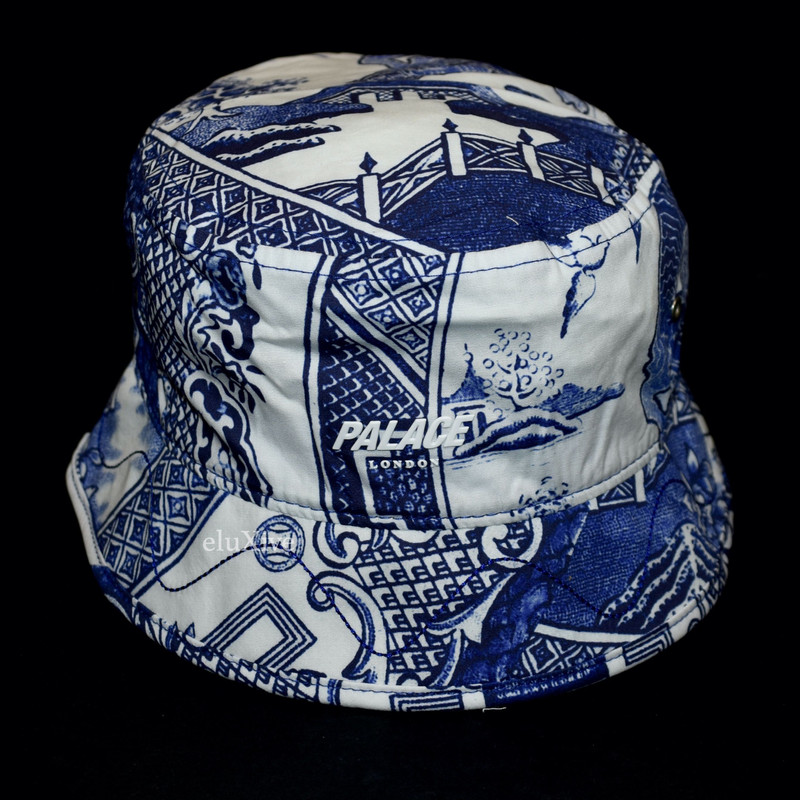 Palace White Blue China Plate Print Bucket Hat DS SS22 - 1