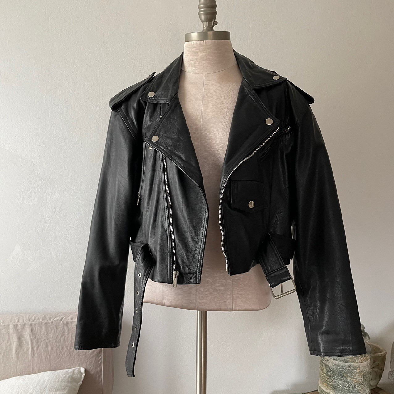 Vintage - 100% leather cropped moto jacket - 2