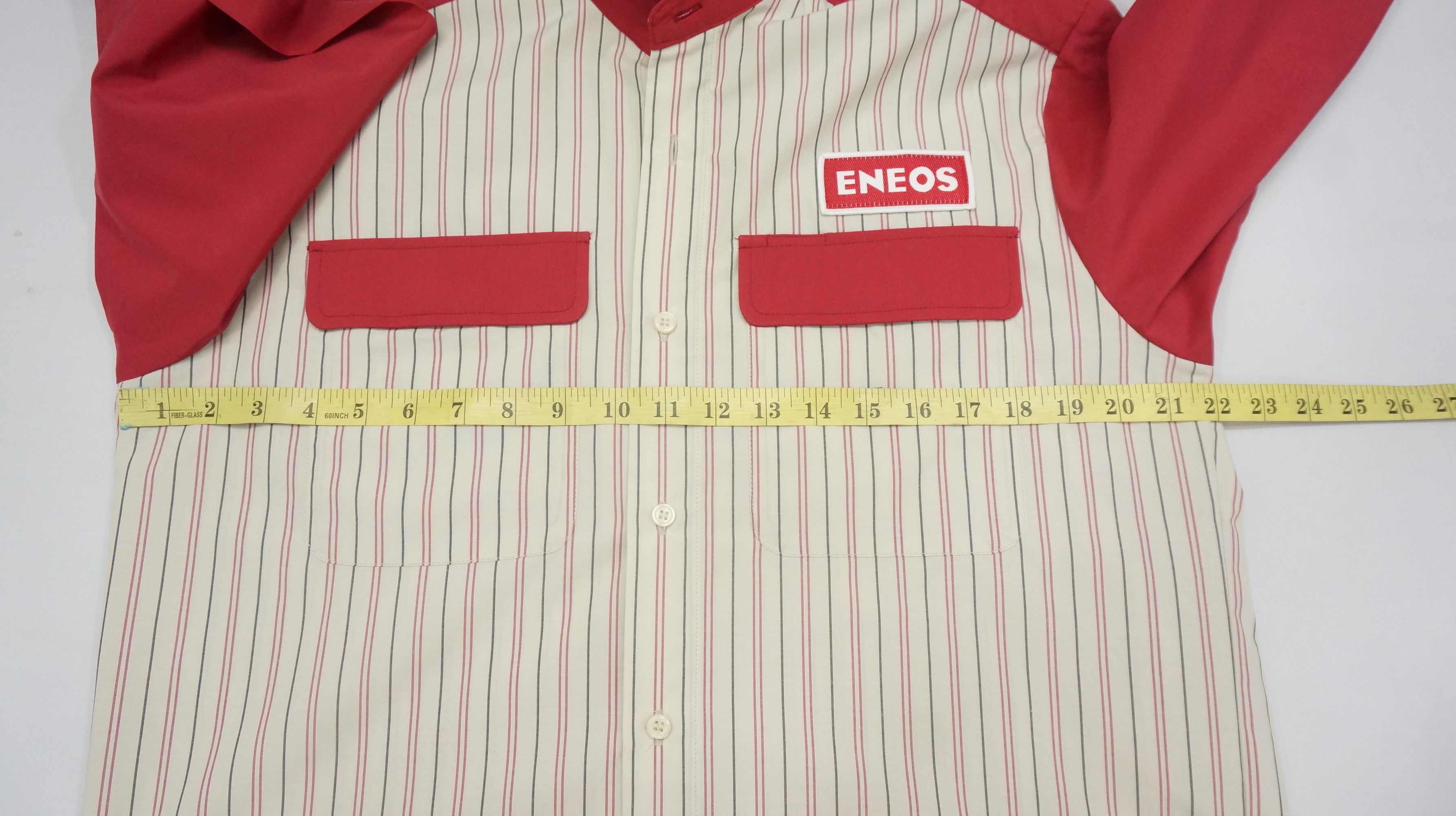 Japanese Brand - 🔥 Vtg ENEOS Button Up Long Sleeve Red Stripes Design Shirt - 7