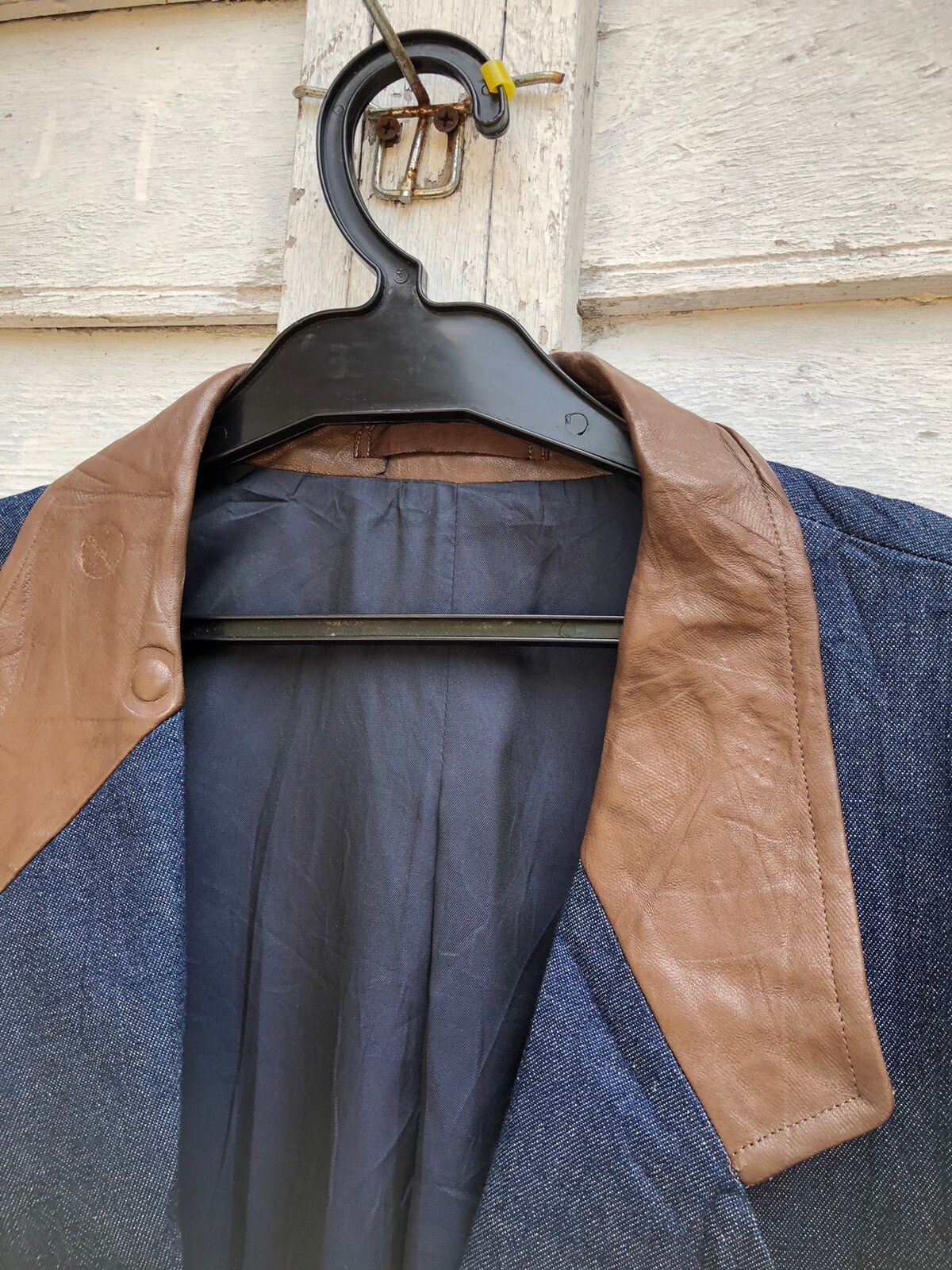 Vintage Lanvin Studio Leather Trim Collar Denim Casual Jkt - 6