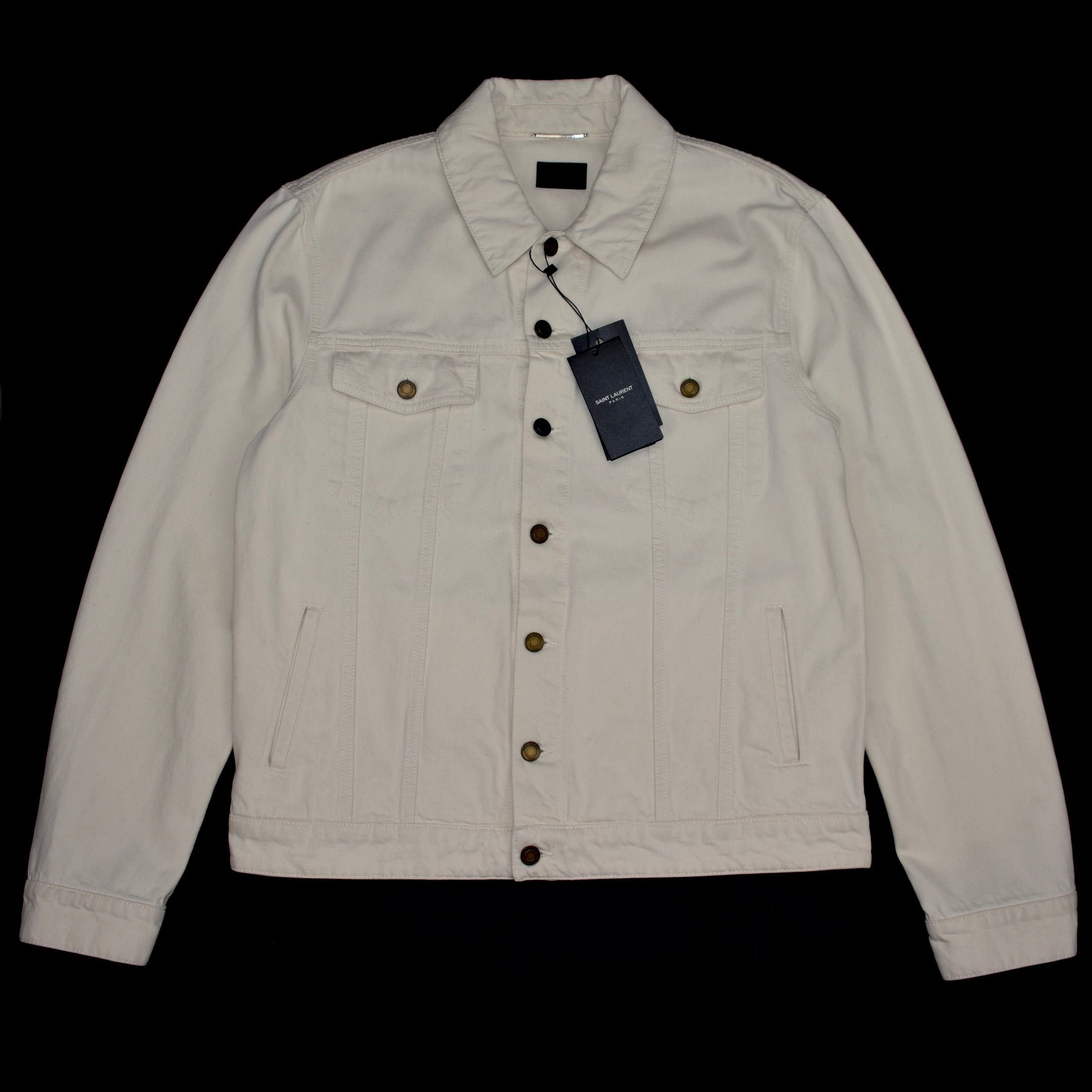 Saint Laurent Cream White Denim Trucker Jacket - 1