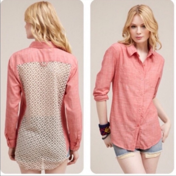 Free People Slubby Road Trip Lace Crochet Back Button Down Shirt - 3