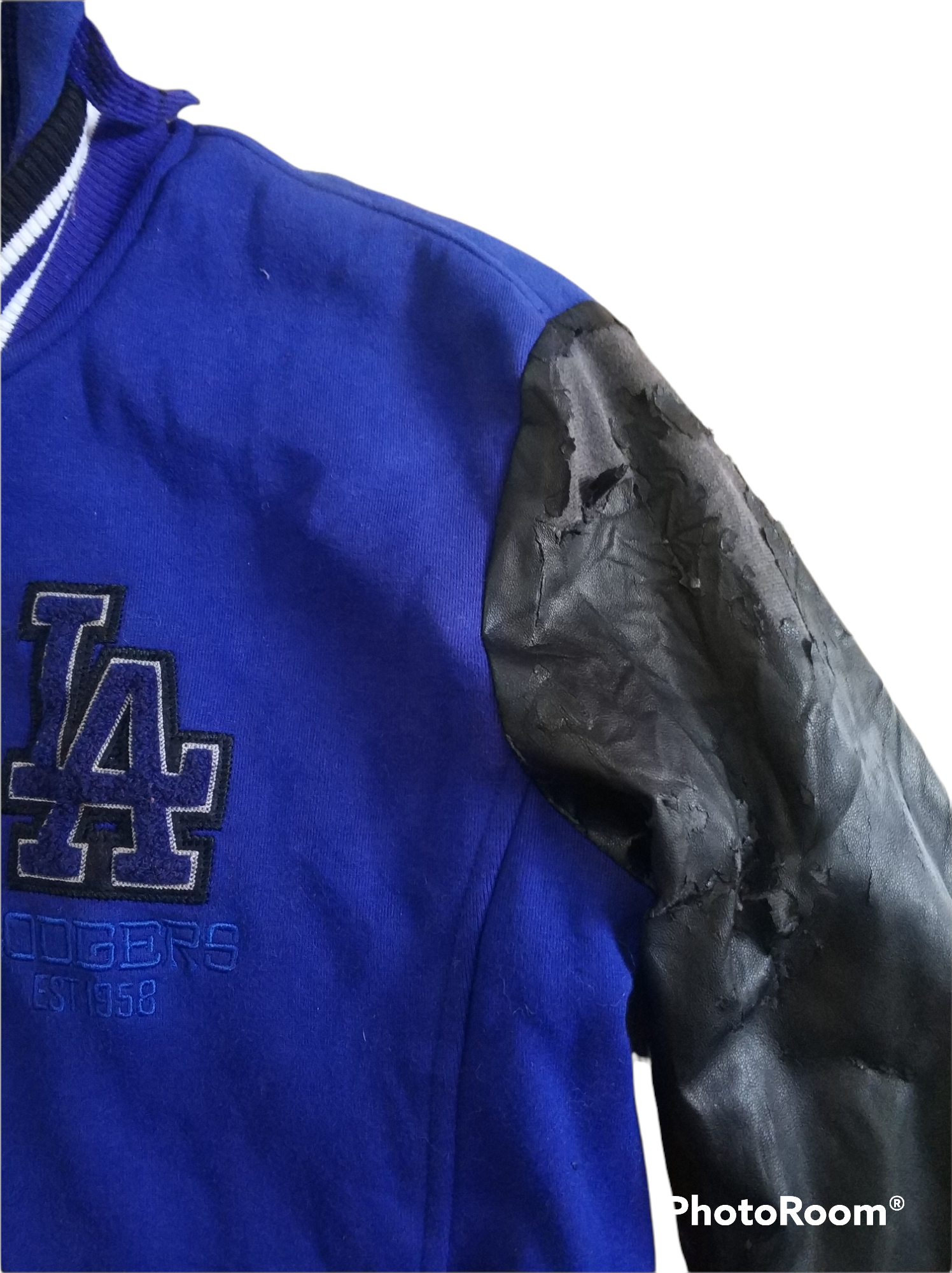 MLB - 🔥Distressed LA Dodgers Hoodie Varsity Jacket - 8