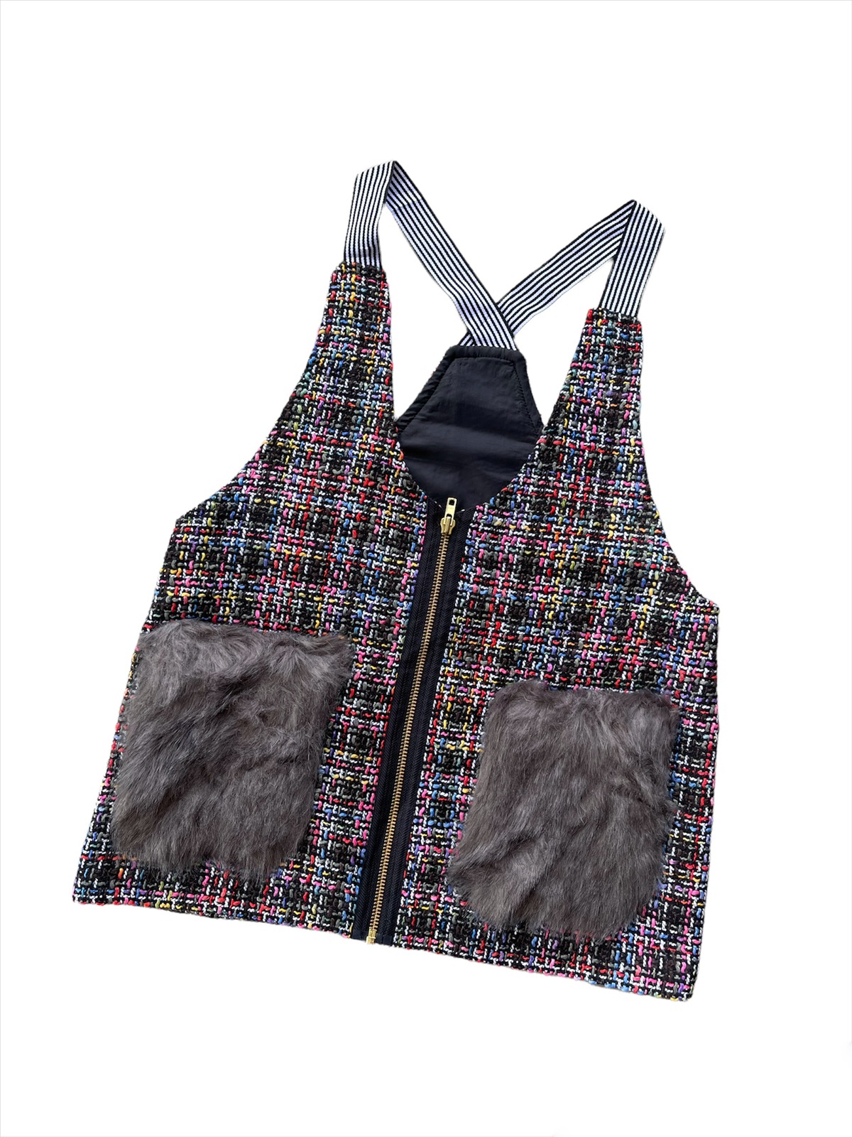 Japanese Brand - Espace de calma knitted zipper fur pocket vest