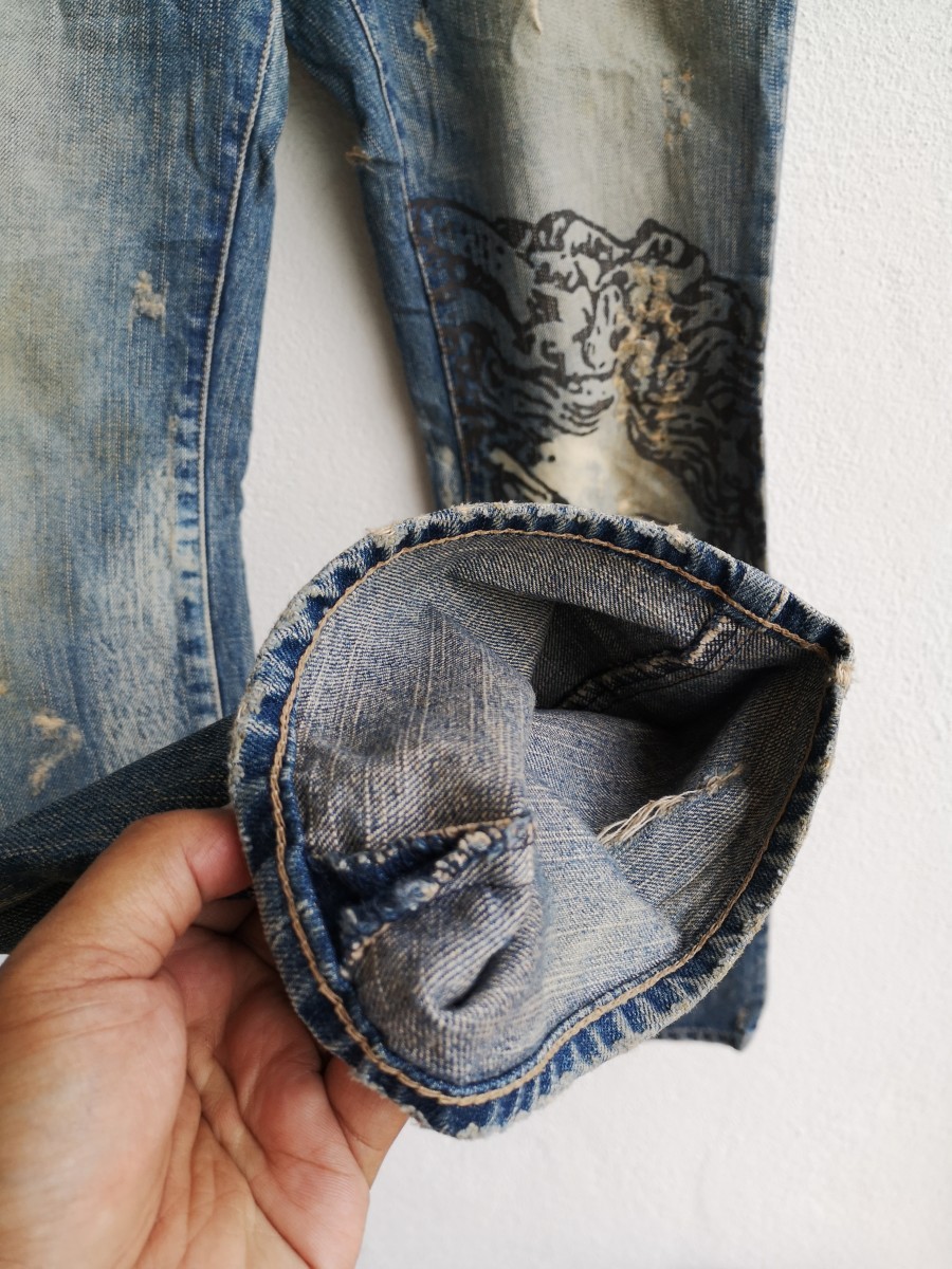 Distressed Denim - Distressed Versace Medusa Head Print Jeans - 13