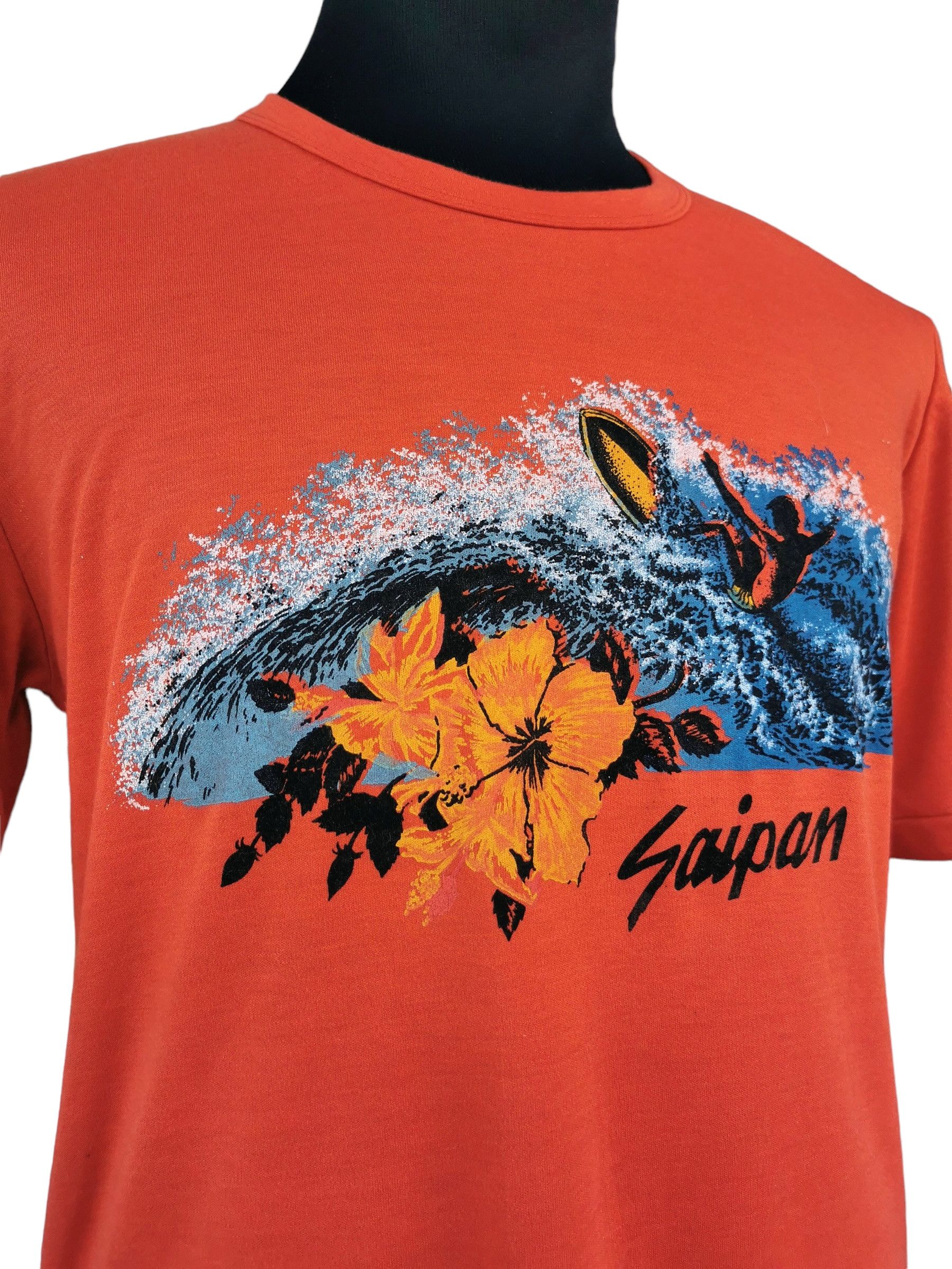 80s Vintage Surfing Saipan Hawaii Surf Tshirt Orange - 3