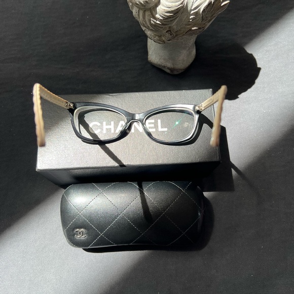 Chanel 3287-Q 817 Eyeglasses Glasses Black Beige Quilted Logo 54-17-140 EUC - 11