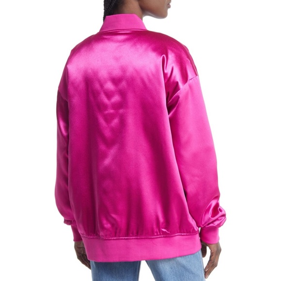 Azalea Wang Pink Oversized Satin Bomber Jacket - 4