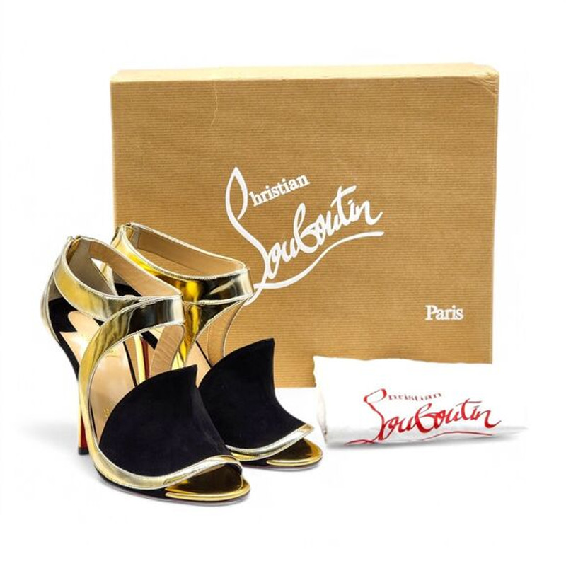 Christian Louboutin Rotonda Leather Sandal Pumps 100 - Gold EU 36 US 5.5 NWB - 1