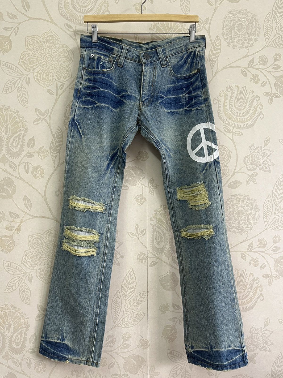 Distressed Hippies Peace Vintage Japan Jeans Acid Wash 30X32 - 2