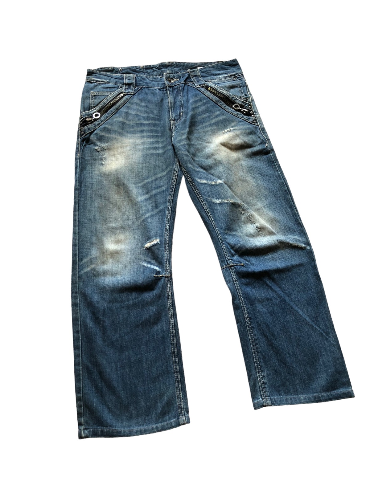 Distressed Denim - 2000s Semanticdesign Baggy Distressed Trashed Jeans - 2