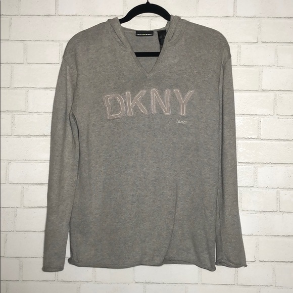 DKNY Grey Knit Logo Hoodie - 1