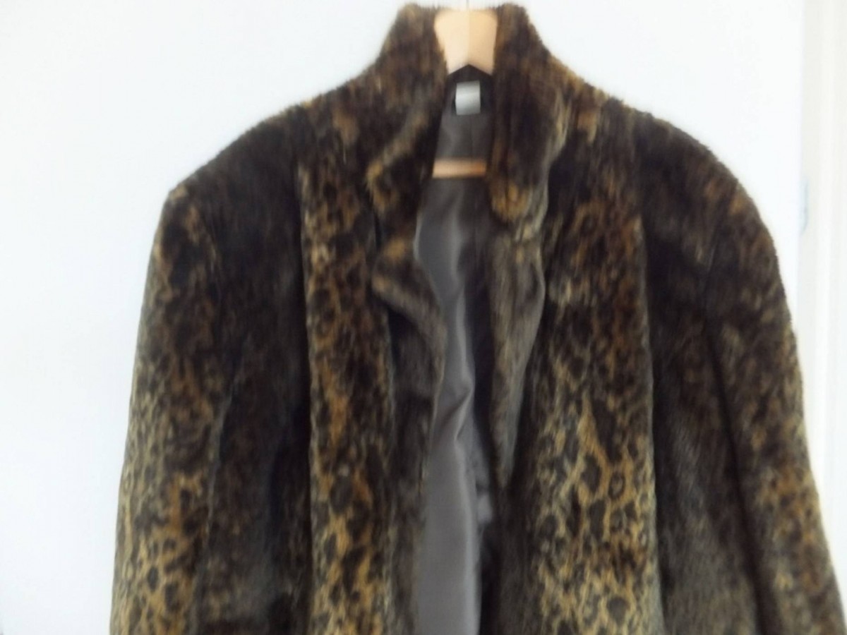 Vintage - faux fur leopard baby cat pattern coat size 50 52 - 7