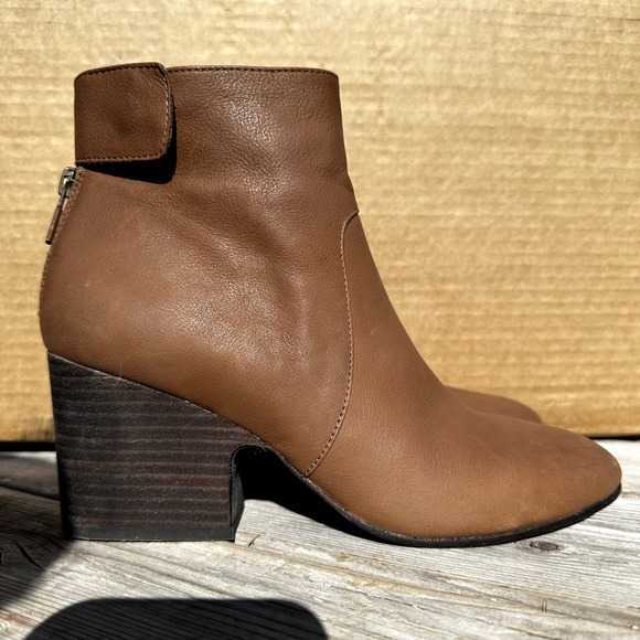 Eileen Fisher Harris Tumbled Leather Bootie Ankle Pointed Toe Block Heels 8.5 - 3