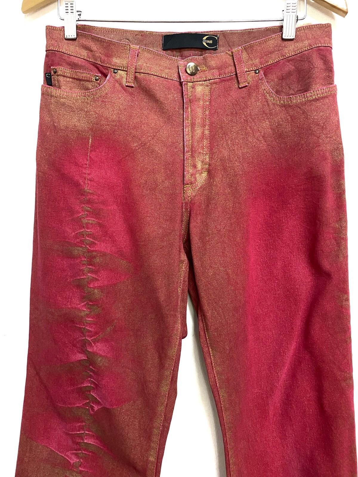 Vintage Roberto Just Cavalli Gold Distressed Design Denim Jeans - 5
