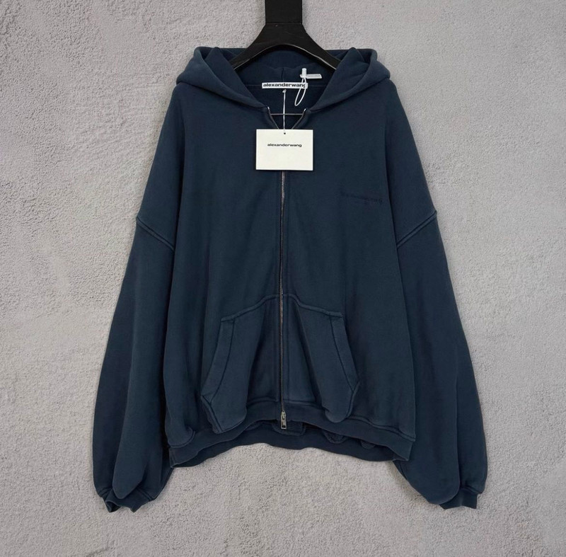 Alexander Wang Washed Navy Zip Up Hoodie With Graphic Logo - 1