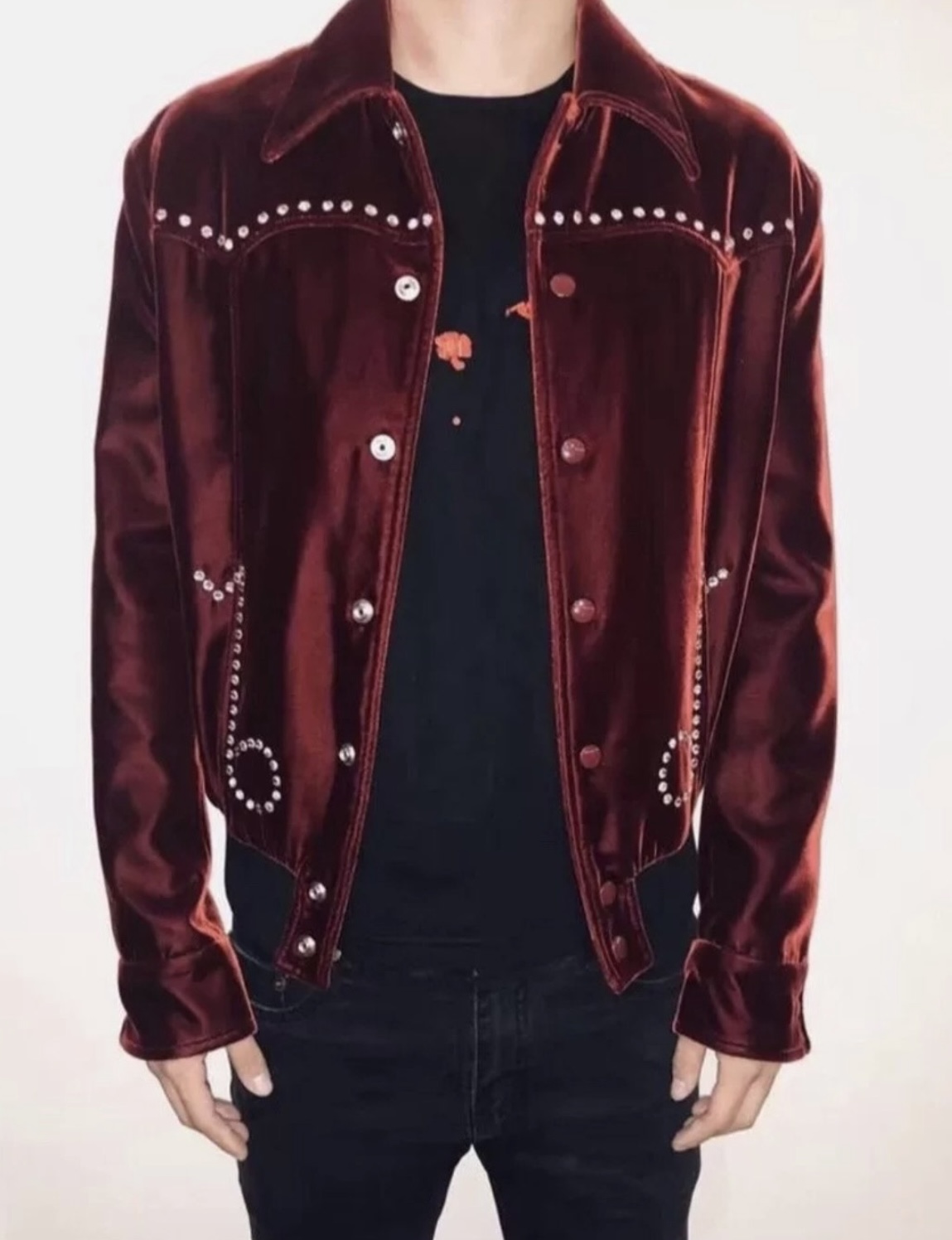 Saint Laurent slp 2016aw red velvet note rhinestone jacket - 8