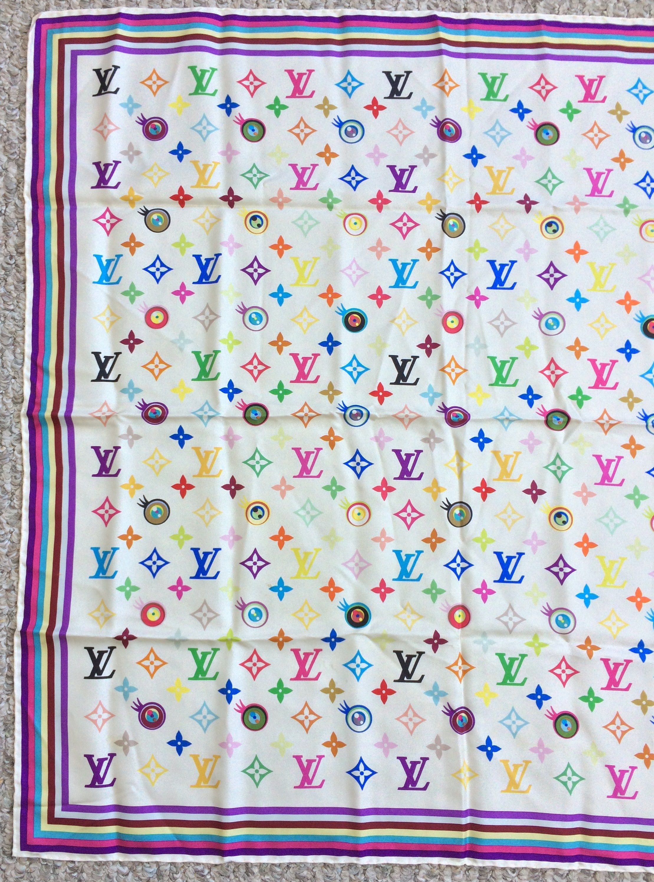 S/S 2003 Vuitton Murakami Multicolor Monogram Silk Scarf - 2