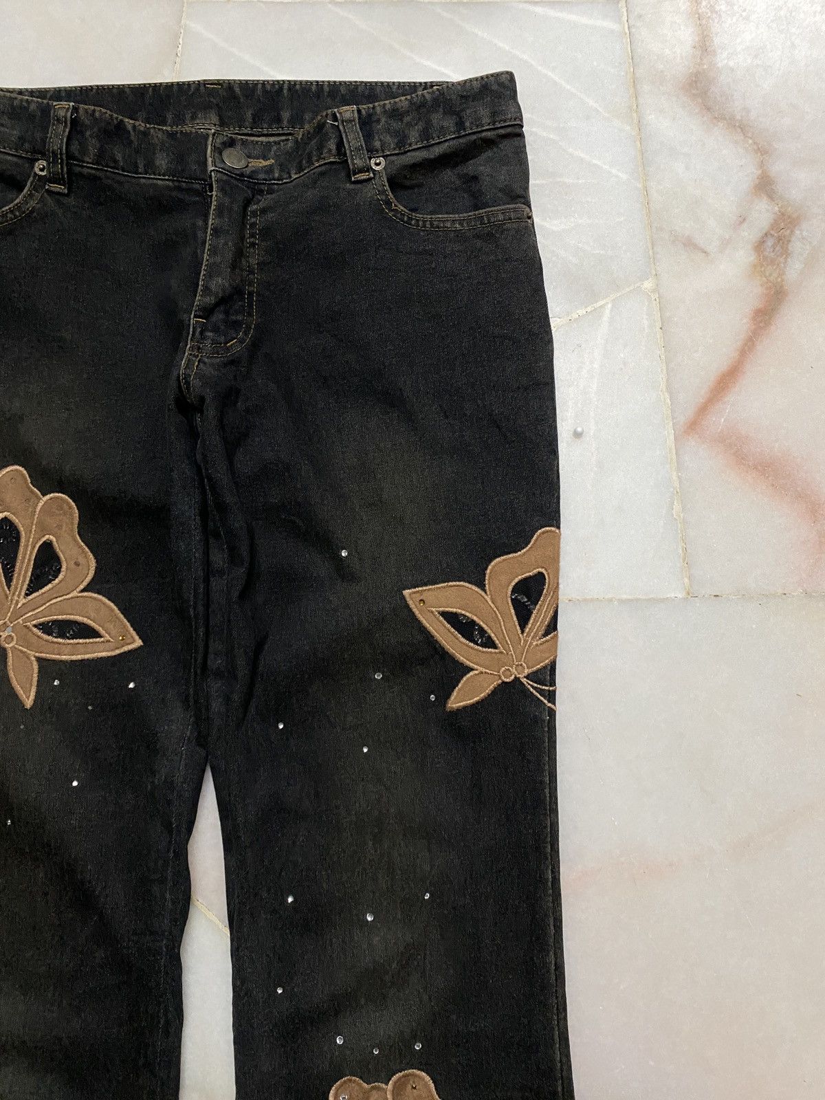 💥Flare💥90s Japanese 3D Embroidery Butterfly Distress jean - 6