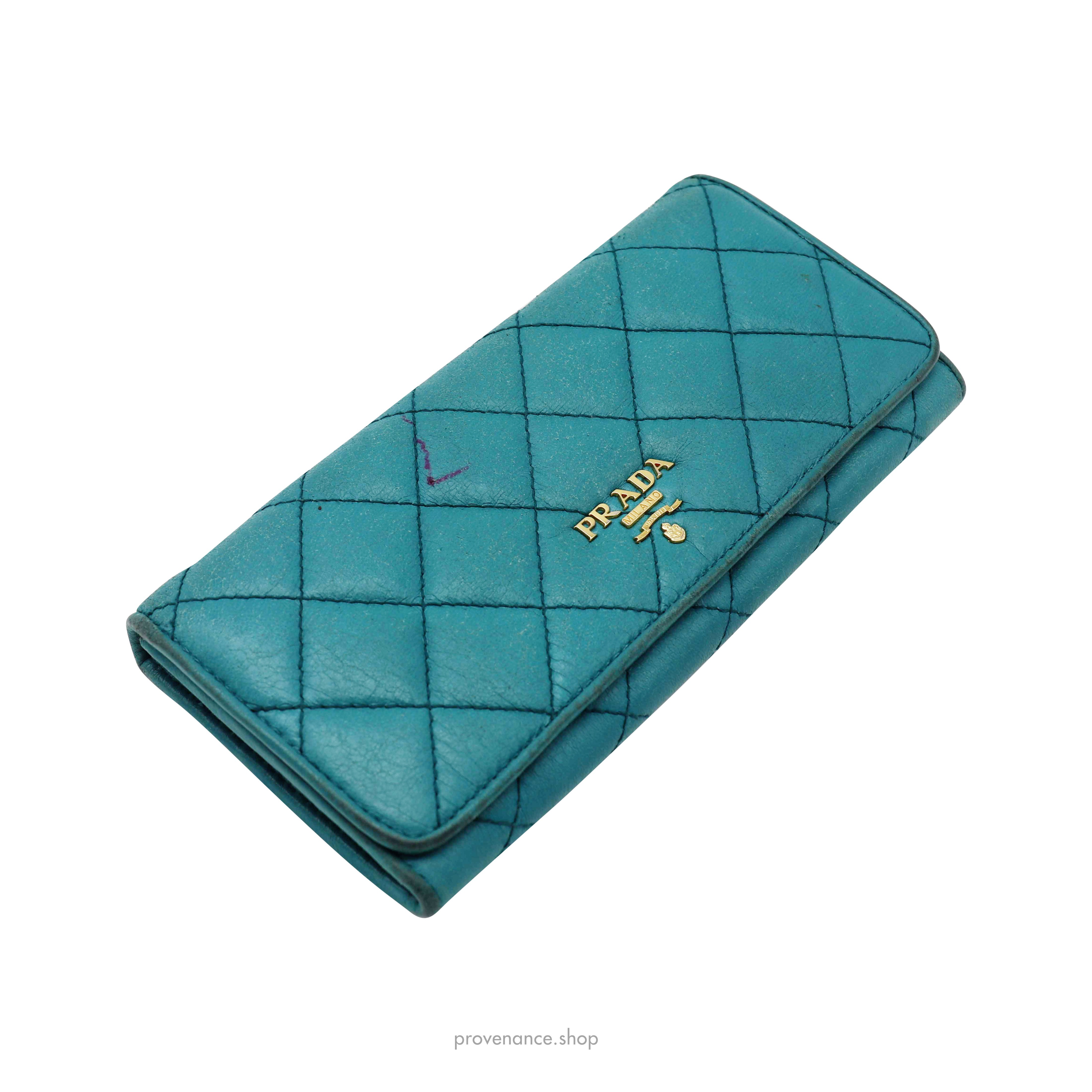 Prada Long Wallet - Quilted Blue Calfskin Leather - 3