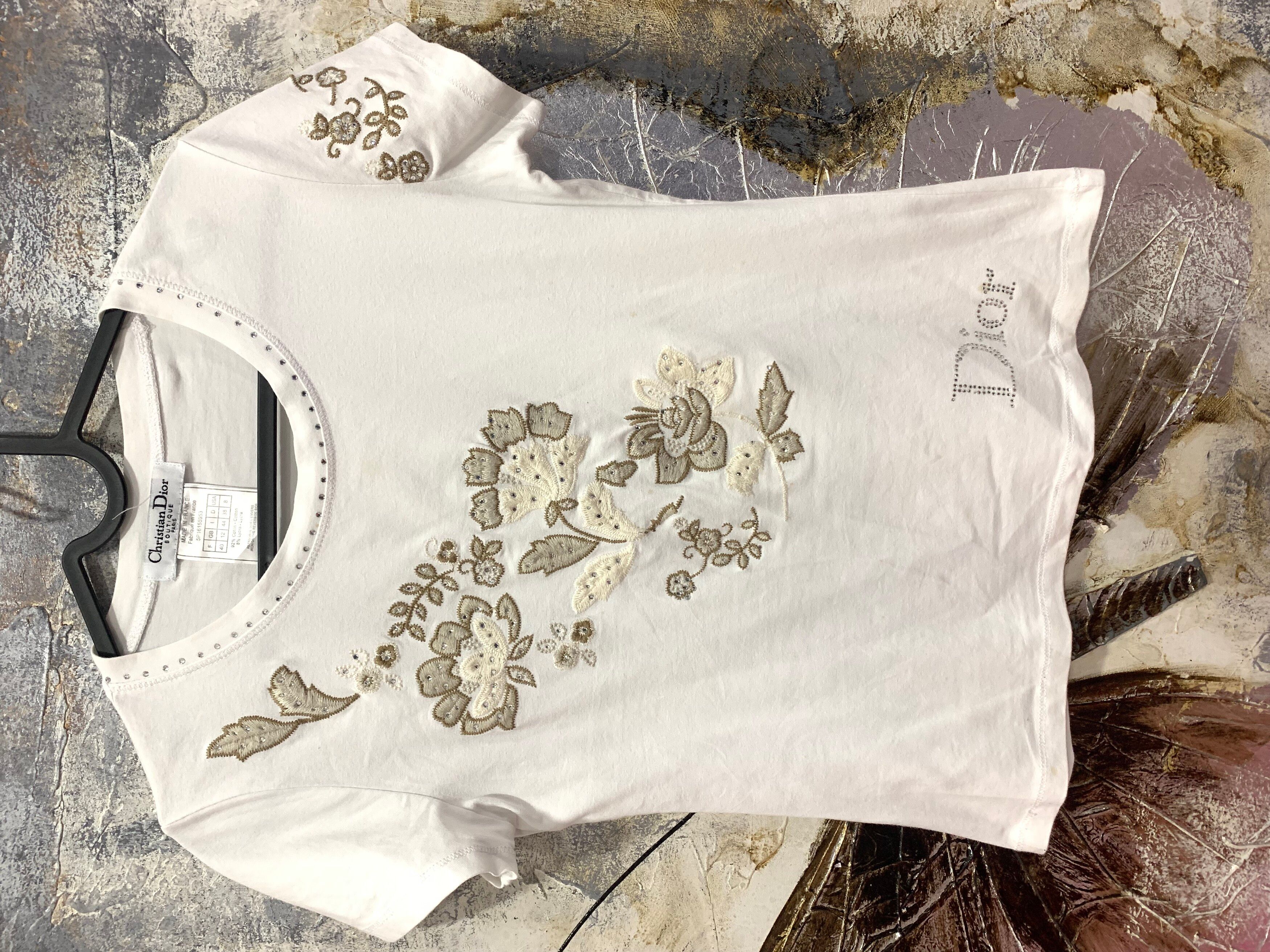 Vintage Christian Dior Embroided Flowers Tee - 1