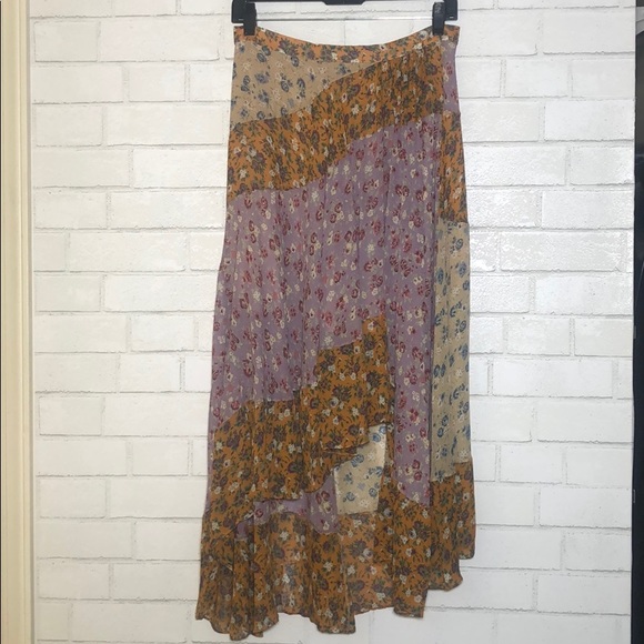 Zara Asymmetrical Floral Patchwork Boho Skirt - 9