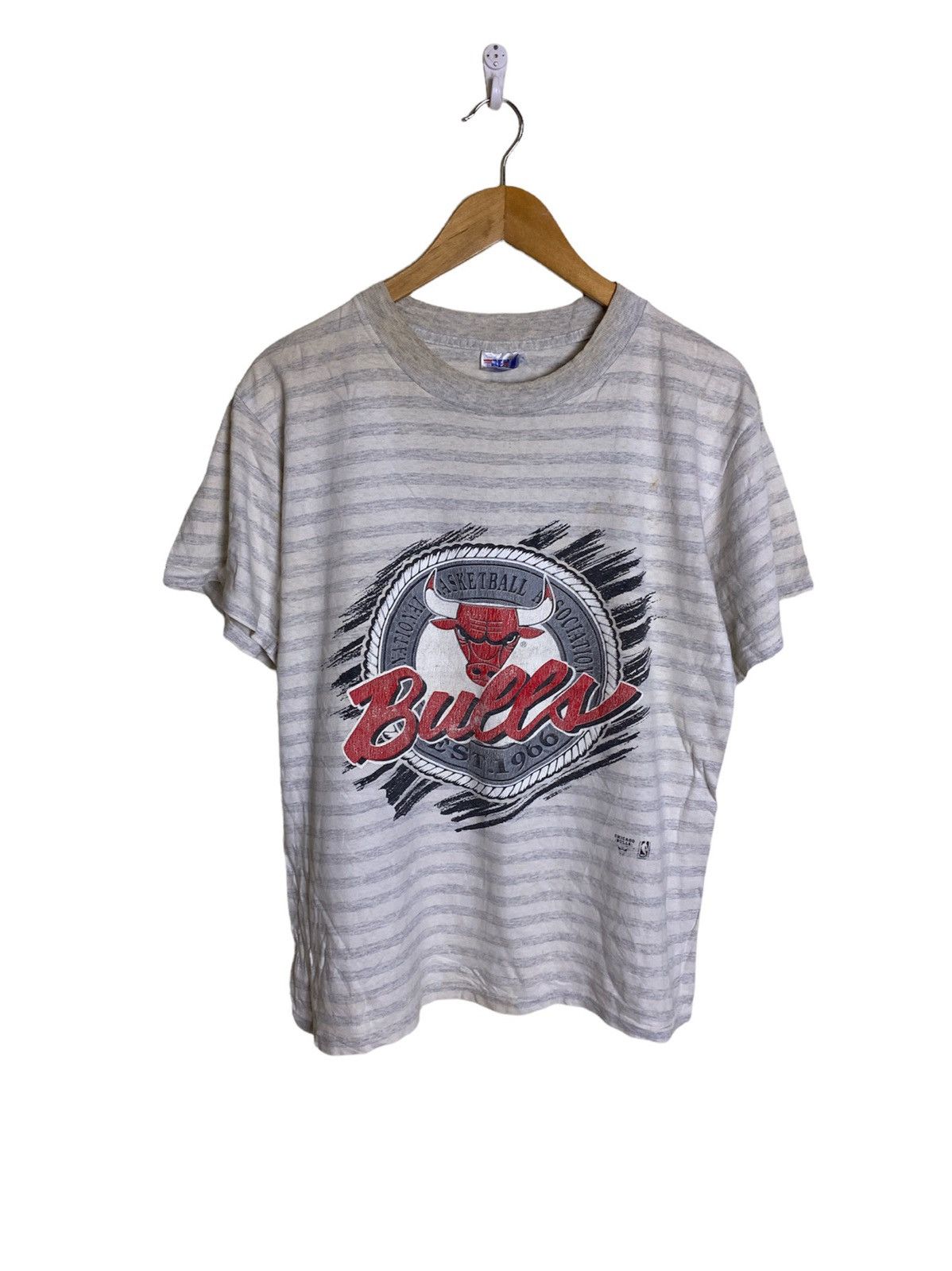 Vintage 1991 Chicago Bulls Striped Tshirt - 1