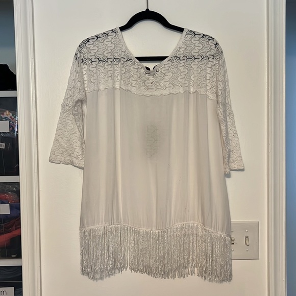 Vintage Havana White Fringe Trim Crochet Beach Top - 5