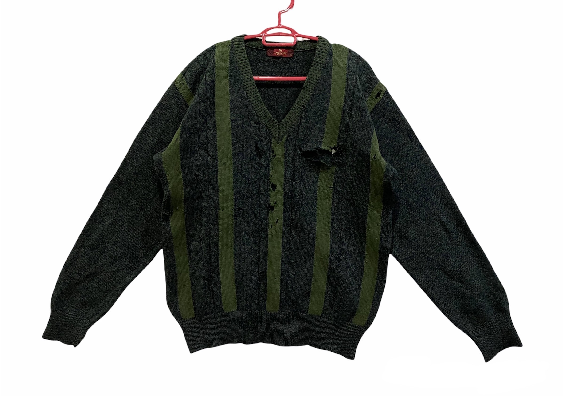 Coloured Cable Knit Sweater - Lecent Cashmere Ripped Sweater Grunge Style Made in Japan - 2