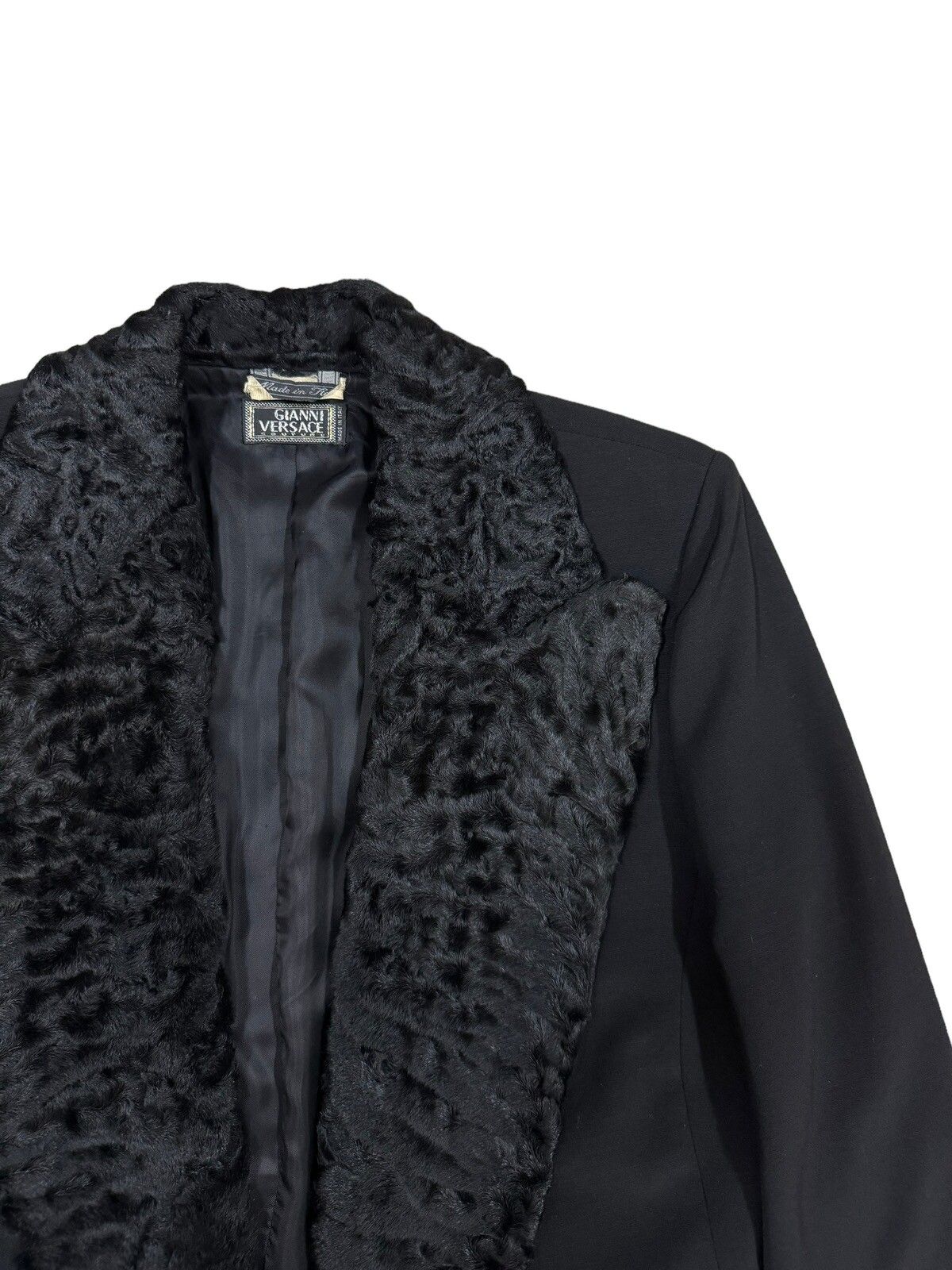 Vtg🔥Authentic Gianni Versace Faux Fur Trim Button Less Coat - 7