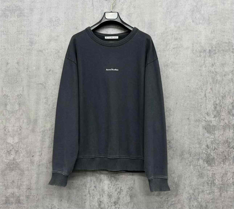 Acne Studios New Washed Grey Distressed Sweatshirt with Chest Logo - 1