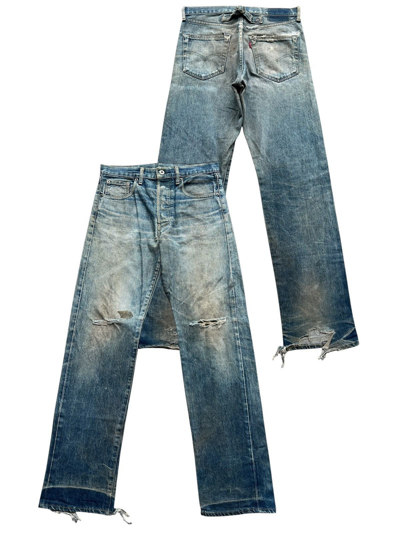 Vtg Levis 702 Buckle Selvedge Distressed Denim Jeans 33x34 - 1