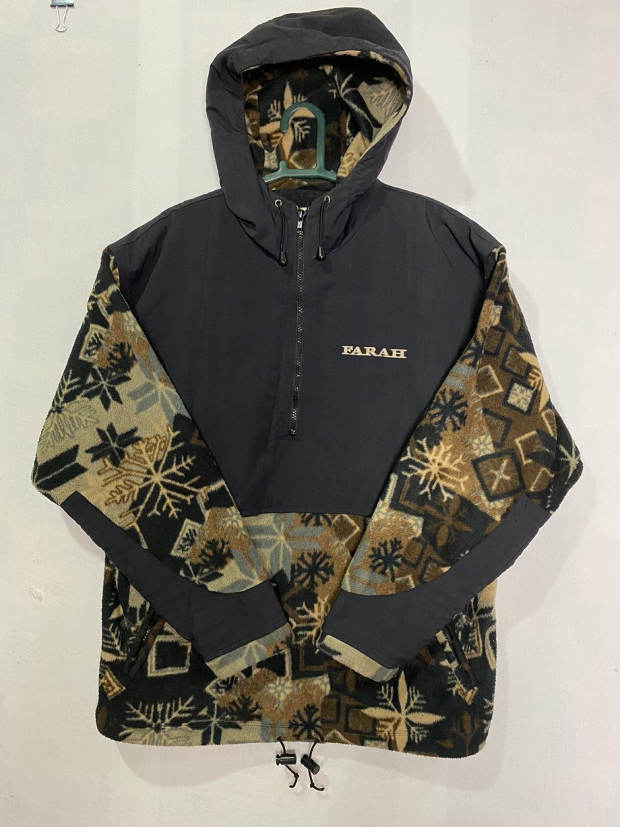 Vintage - FARAH Half Zipped Fleece Nylon Hoodie Jacket - 2