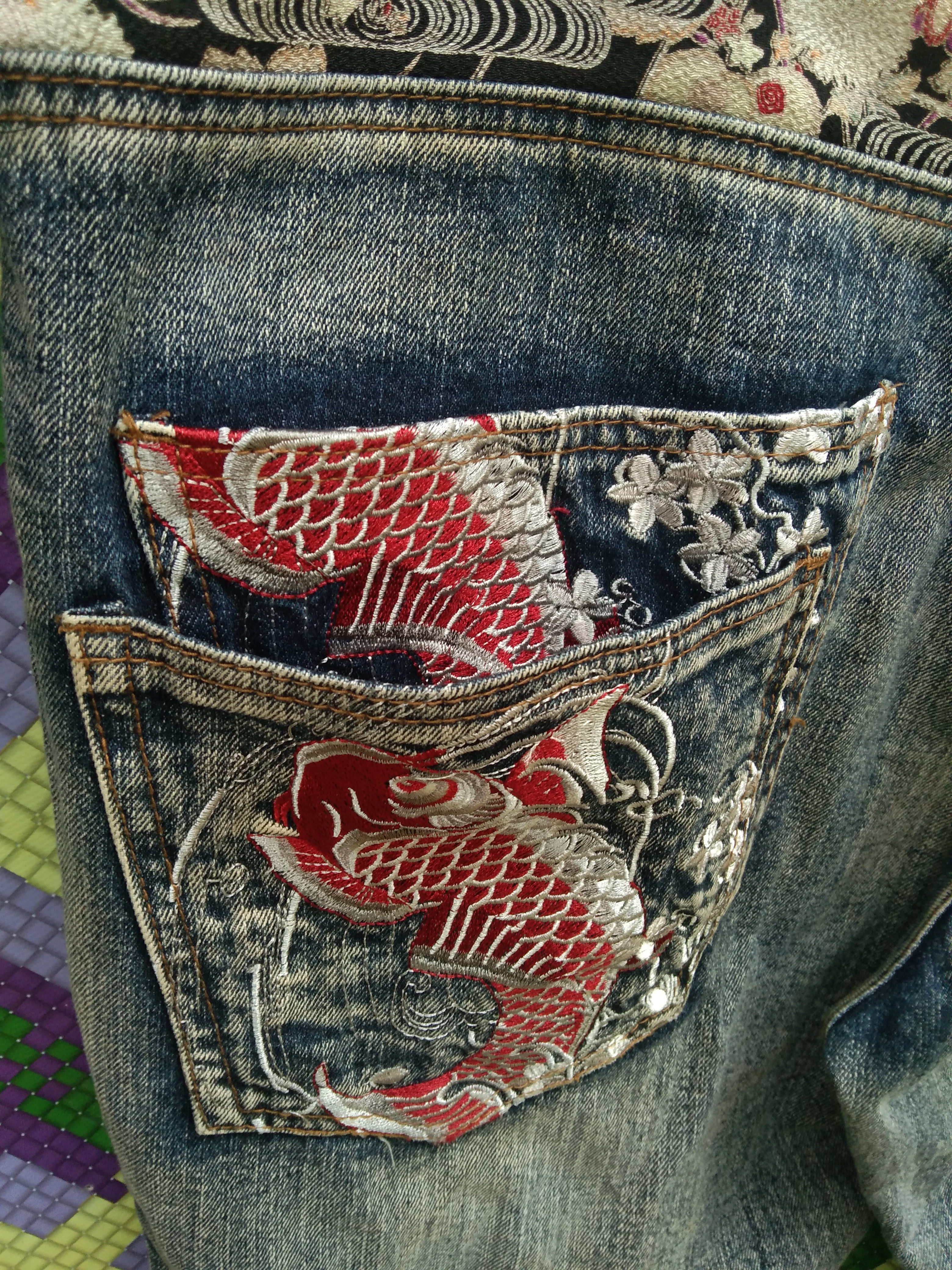 Vintage - VINTAGE SUKAJAN EMBROIDERY FISH KOI & DRAGON JEANS - 4