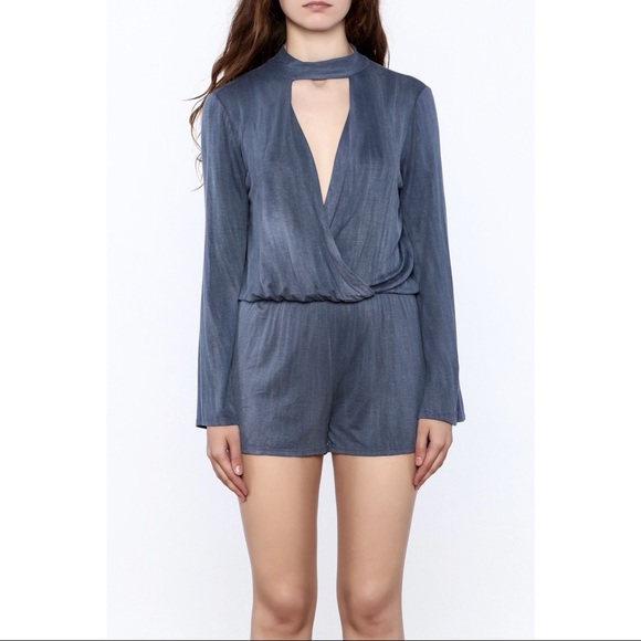 Vintage Havana Blue Long Sleeve Romper - 2