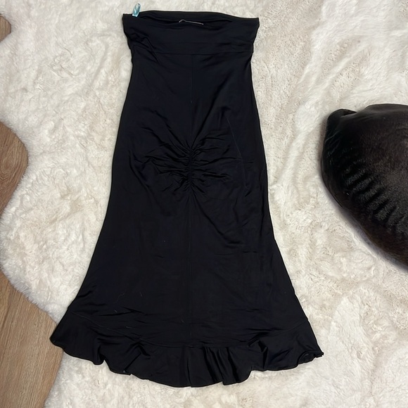 Vintage Marciano Strapless Black Body Dress with Ruffle Slit & Butt Ruching - 2