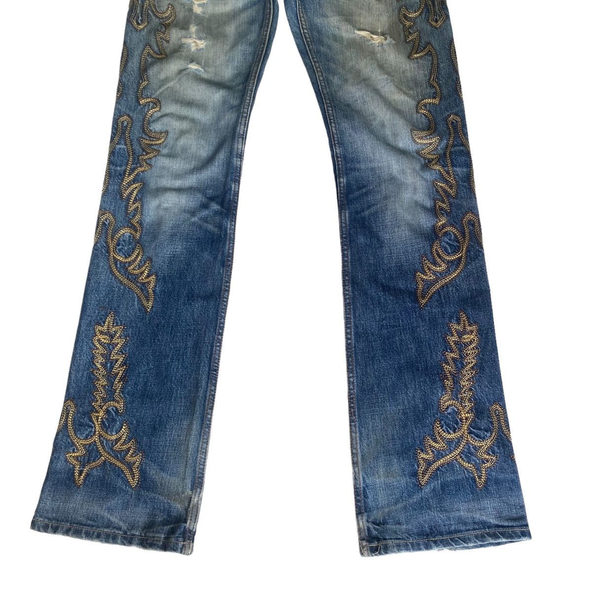 Japanese Brand - Vintage BUFFALO BOB Tribal Embroidery Flare Jeans Distressed - 8