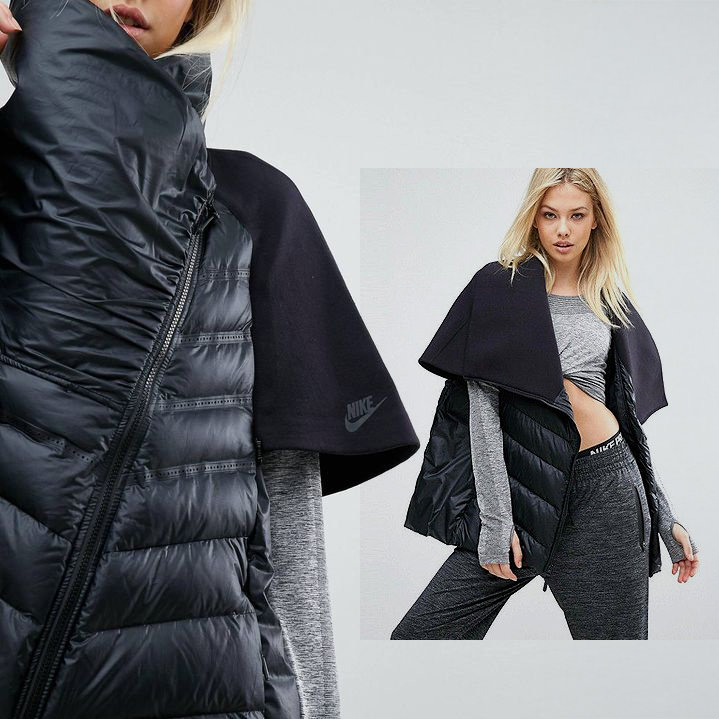 Fall/Winter 2016 Women's Tech Fleece AEROLOFT Padded Cape Coat In Black 804980-010 - 17