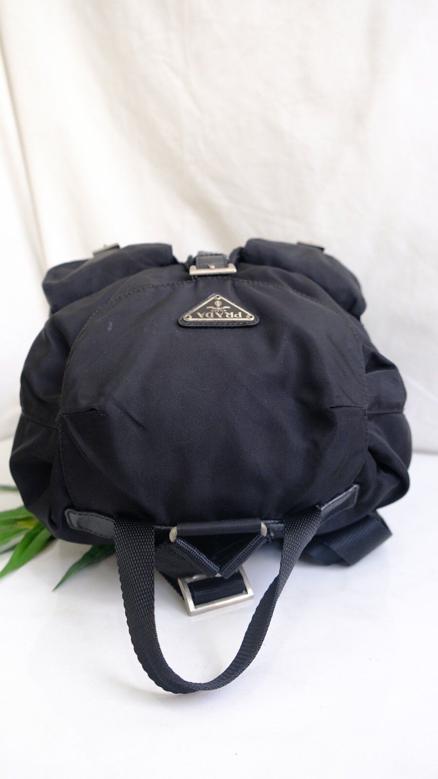 Authentic prada backpack black nylone double pocket - 6